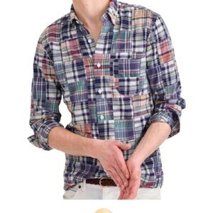 J. Crew Indian Madras Shirt Tartan Plaid Patchwork India Lightweight Men’s Large